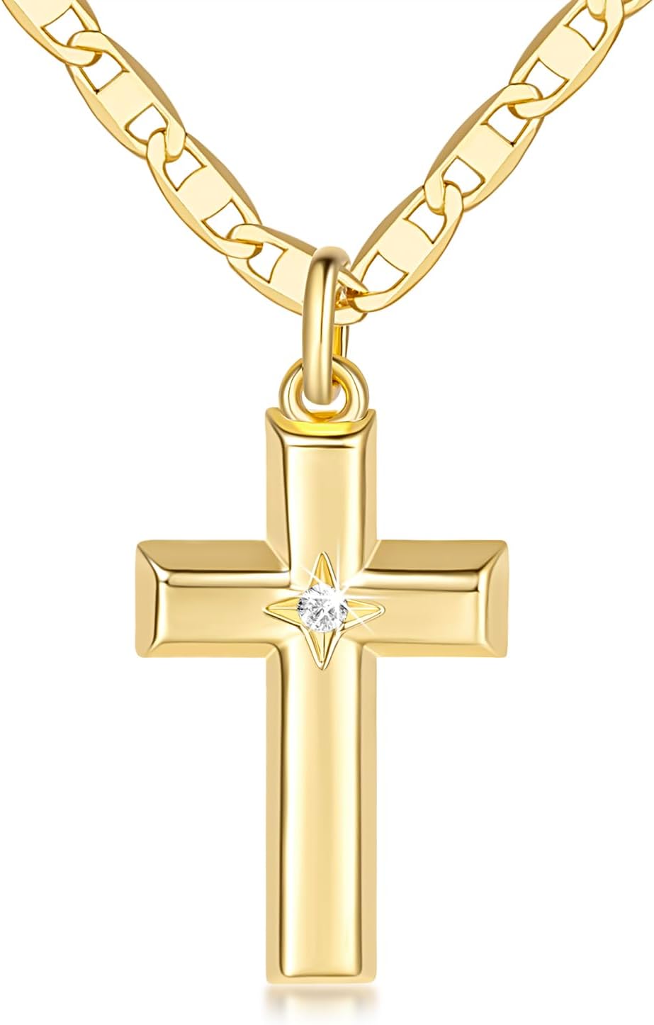 48cm 14k Gold Cross Necklace for Women Gold Necklace Cross Pendant Small Necklaces 48cm Chain with a CZ Stone