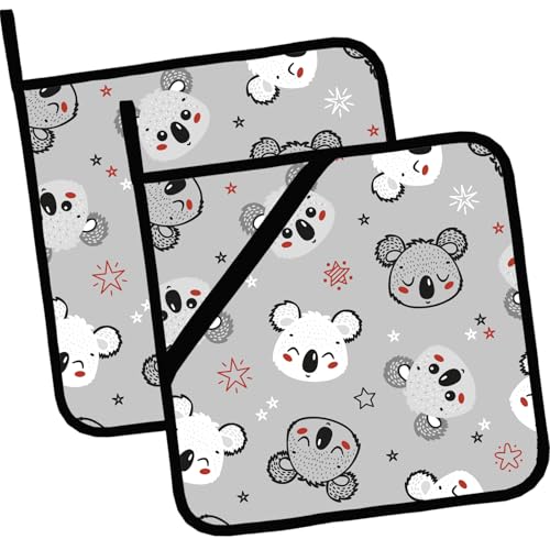 Cute Koala Stars Pot Holders Set of 2,Kitchen Heat Resistant Potholder for Microwave Cooking Baking Oven and BBQ