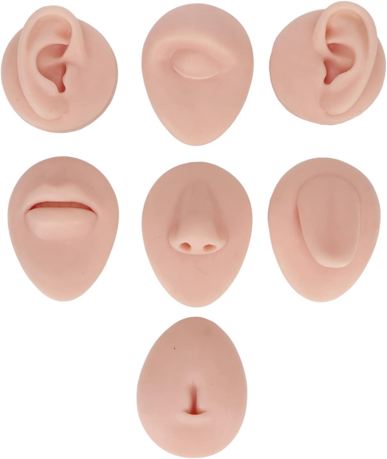 Soft Silicone Flexible Model Body Part, Silicone Nose Tongue Mouth Eye Navel Ear Model Fake Ear with 2 Base for Piercing Practice Acupuncture and Jewelry Display Teaching Tool (Medium Fleshcolor)