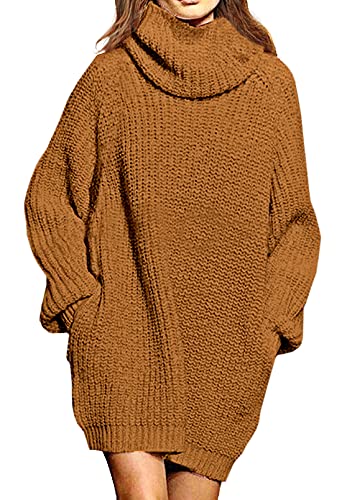 Pink Queen Women's Oversize Sweater Dress Turtleneck Casual Loose Chunky