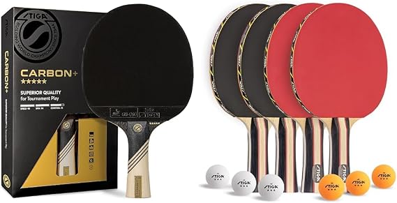 STIGA Carbon+ Ping Pong Paddle 7-ply Extra Light Carbon Fiber Blade 2mm Premium Sponge Concave Pro Handle for Exceptional Grip Performance Table Tennis Racket for Tournament-Level Play Red