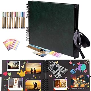 Amwoke Scrapbook, Photo Album with Black 80 Pages(40 Sheets),Photo Memory Book,Collection Album,for Baby Shower/Bridal Shower/Wedding Guest/Anniversary,with 10 Pcs Marker Pens,10.7x7.99 Inch