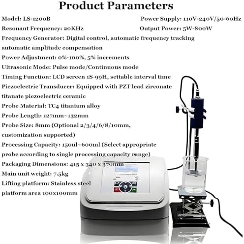 800W High-Speed Homogenizer, Mini Lab Cell Disruptor Mixer, Digital Control Emulsifying Machine, 2M Timer (1s-99h), Includes 2-10mm & 4mm Probes for Laboratory Use