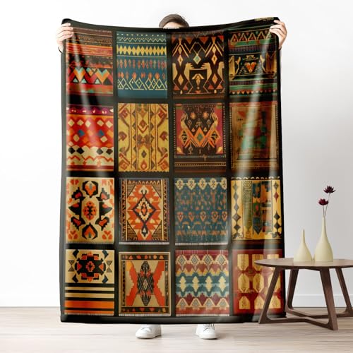 Gklnmcx Couverture en Peluche pour Le Canapé Motif Plaid Ethnique Tribal, Couvertures Et Plaid Patchwork Vintage Boho, Couverture en Flanelle 70 X 100 pour Toutes Les Saisons