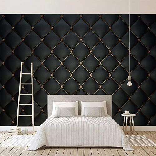 Papier Peint Mural Photo 3D Cuir Capitonné De Luxe Noir Effet 3D Peler Et Coller Amovible Salon...