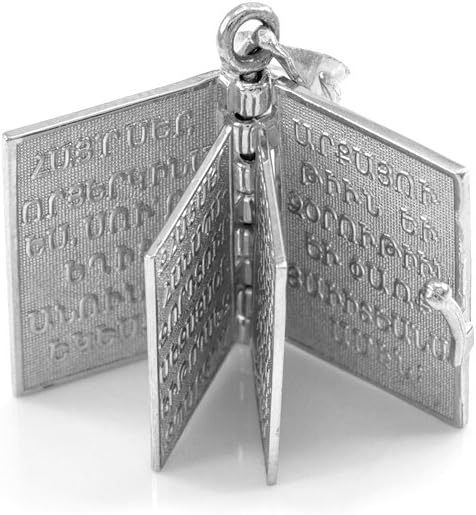 Religious Jewelry Polished Sterling Silver 3D Armenian Holy Bible Book w/Lord's Prayer Pendant Necklace - Image 2