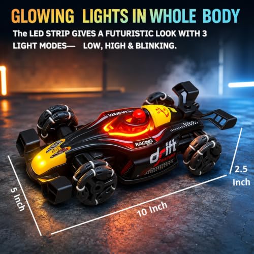 Image of RC 4x4 Formula F1 Drift Smoke Car 1:14 Scale | 2.4GHz Remote Control Racing Toy with Hand Gesture Sensor Controller | 360 Rotation Stunt | LED Glowing Lights & Music for Kids Boys Girls