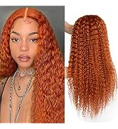 Ubetta Lace Front Wigs Human Hair Curly Wave Ginger Orange for Black Women, 13x5x1 T-Part Lace Fr...
