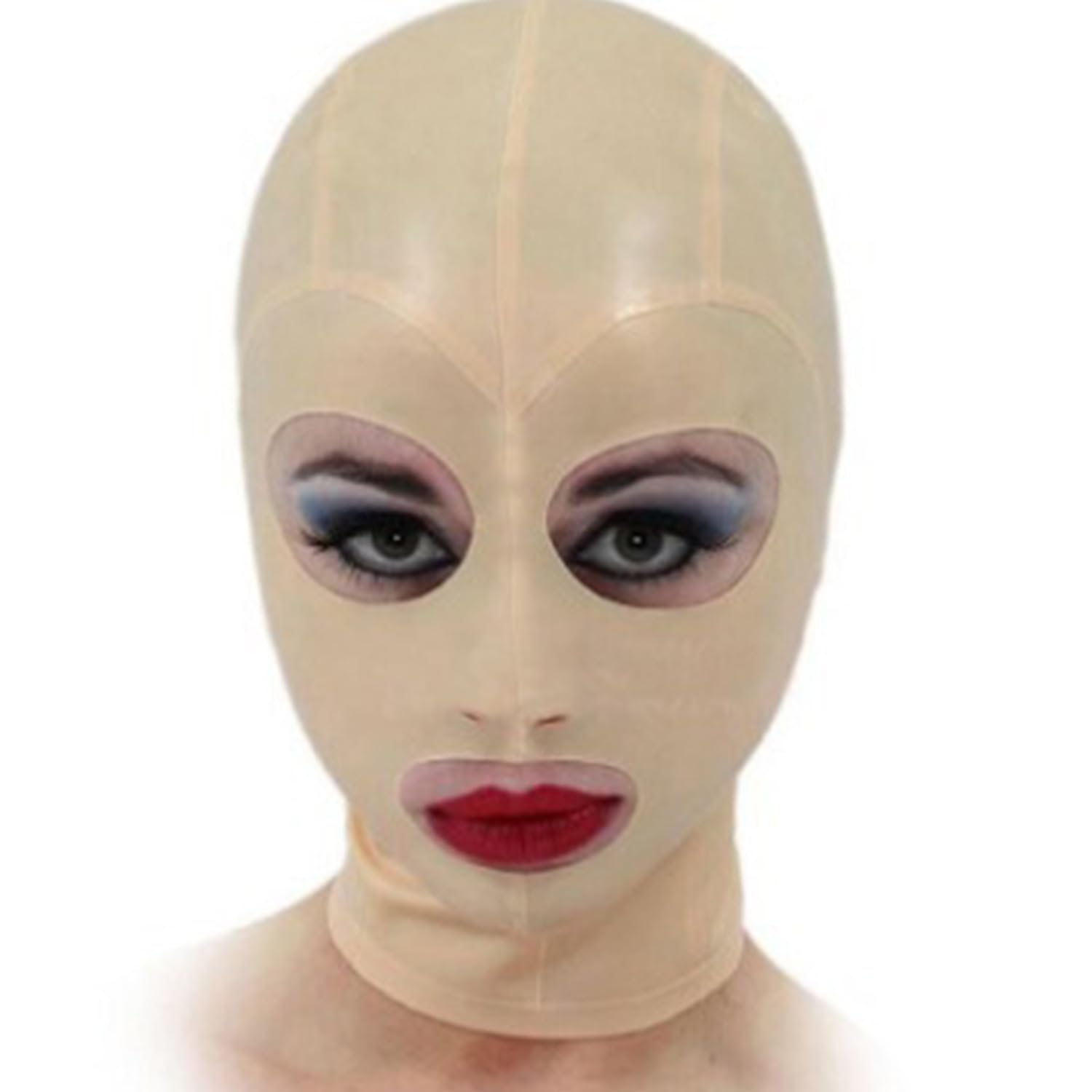 WXLPCGO Latex Head Cover Latex Hood Open Eyes Mouth Handmade BDSM Fetish with Back Zipper for Novelty Latex Clubwear(Size:M-65CM)