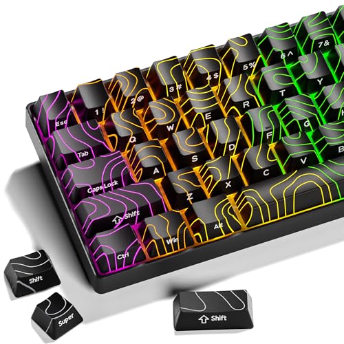 XVX Black Keycaps, Doubleshot PBT Keycap Set, Backlit Topographic Keyboard Keycaps OEM Profile Compatible with 60% 65% 75% 80% 96% 100% Mechanical Keyboards-Only Key caps