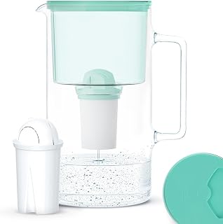 Wessper Jarra Filtradora De Vidrio Con 1 Cartucho De Filtro, Compatible Con El Filtro Brita Classic, Reduce La Cal, El Cloro Y Los Microplásticos, 3 Litros, Menta