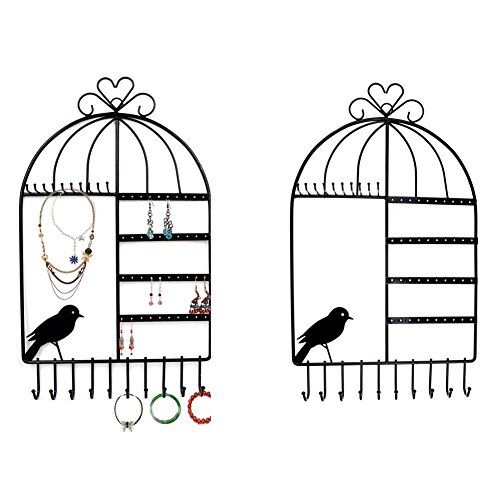Itian Cintre de Bijoux - Support Mural Présentoirs en Form de Cage à Oiseaux bejewel Boucles d'oreille Supporter Collier Présentoir (Noir)