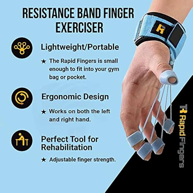 Hand Finger Strengthener by Rapid Fingers - Hand Extensor Exercise Equipment, 40lb Resistance Band Finger Strengthener ¨C for Climbing, Guitar, Gaming. One-Size Fits all.