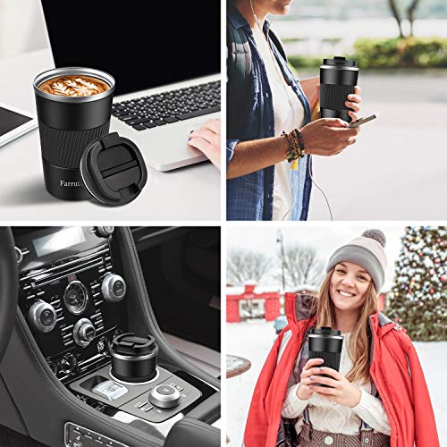 Farruto Taza de Viaje Para Bebidas Calientes - 13 oz 380 ml Tazas de Café aisladas 100% a prueba de fugas de acero… - Imagen 8