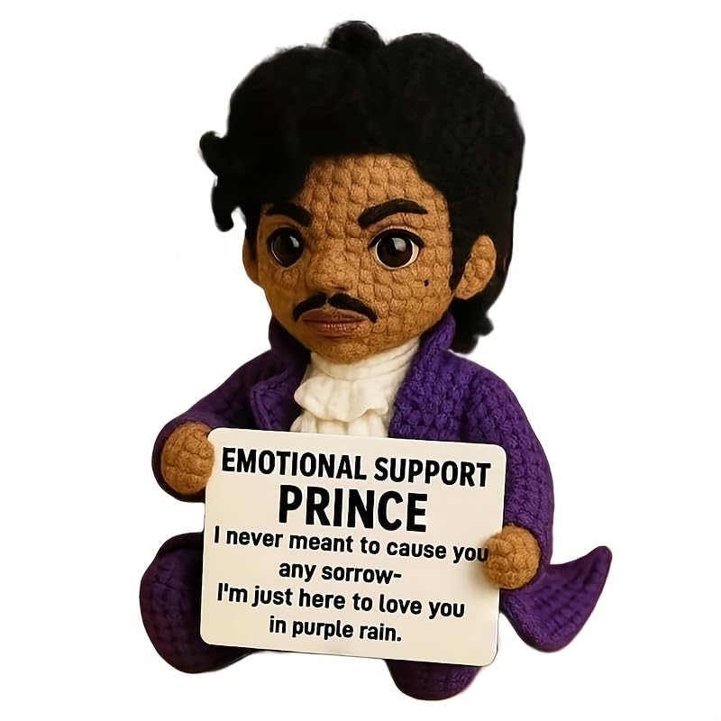 Vucootli Handmade Crochet Prince Doll, Emotional Support Prince for Music Lovers, Positive Affirmation Desk Companion, Unique Commemorative Gift for Adults (Style B)