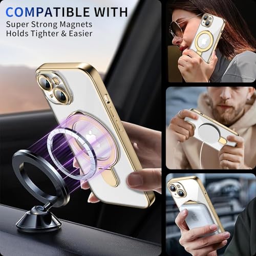 Image of Magnetic for iPhone 15 Plus Case with Invisible Stand[Compatible with MagSafe][Full Camera Lens Protector][Military Drop Protection] Shockproof Not Yellowing Clear Slim Soft for Women Men