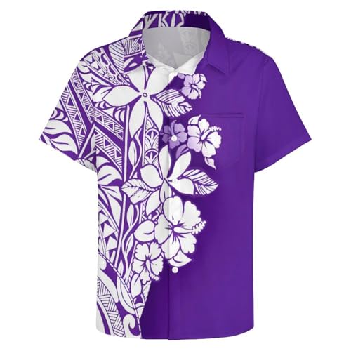 Men's Polynesian Tribal Print Cuban Collar Shirt Short Sleeve Button Down Beach Hawaiian Shirts with Pocket3