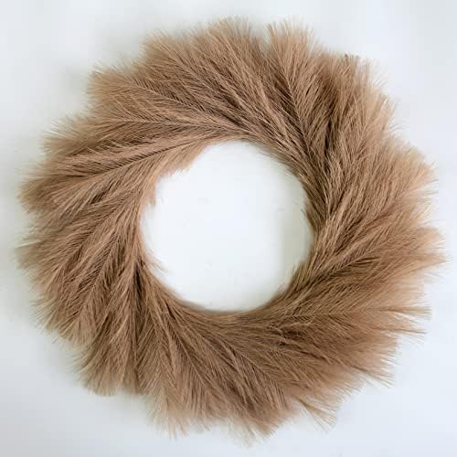 BeigeOK Faux Boho Pampas Wreath,26" Artificial Pampas Grass Wreath for Front Door,Wall Wreaths for Christmas Decor, Farmhouse Wreath Decoration (Brown)