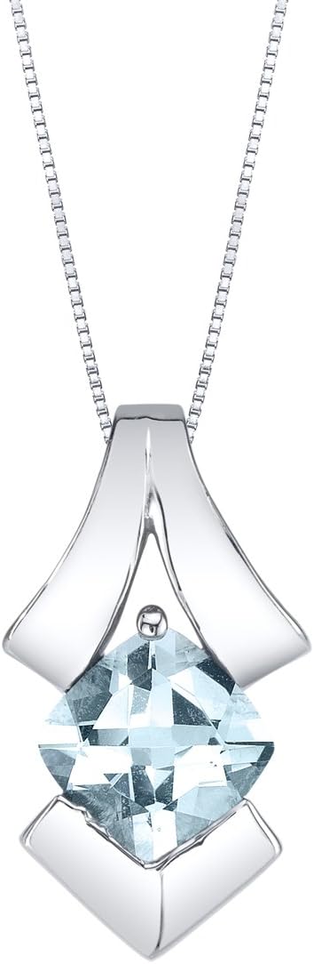 PEORA Sterling Silver Pagoda Minimalist Pendant Necklace for Women in Various Gemstones, Cushion Cut 6mm, with 18 inch Italian Chain