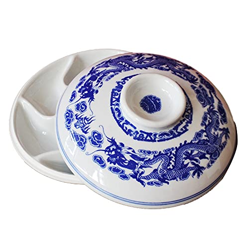 Niebiesko-biała paleta ceramiczna z pokrywką, 7-dołkowa paleta farb akwarelowych, ceramiczna taca do mieszania do akwareli gwasz akrylowy obraz olejny