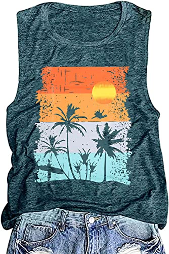 MOUSYA Summer Tank Tops Women Sequin Palm Tree Shirt Striped Spaghetti Strap Crop Cami Y2K Aesthetic Sleeveless Tops