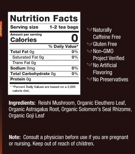 Bravo Tea Reishi Mushroom Herbal Tea, Caffeine Free 20 Tea Bags, 1 count - Image 2