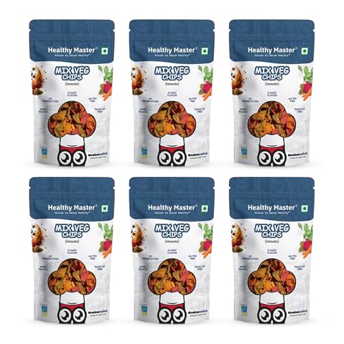 Image of Healthy Master Mix Vegetable Chips Combo 600g (100g Each) Pack of 6 | Light & Crispy | High Protein Chips | Gluten-Free | No Maida, No Palm Oil | Low-Calorie | Healthy Snacks for Adults & Kids