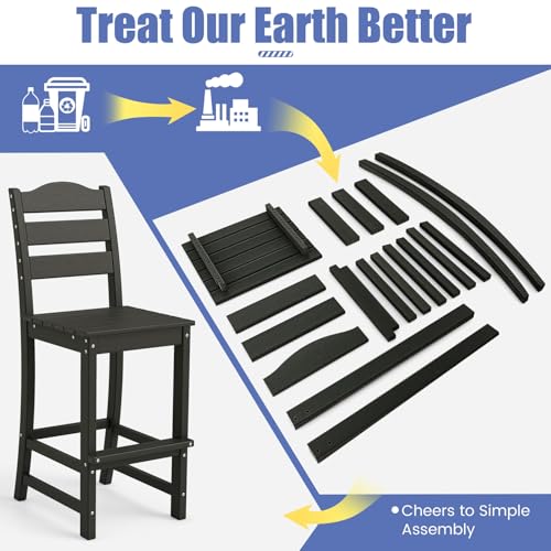 Image of Tangkula Patio HDPE Barstool, Outdoor High Top Bar Chair w /Backrest & Footrest, All-Weather Wood-Plastic Bar Height Chair for Poolside, Backyard, Porch (1, Black)