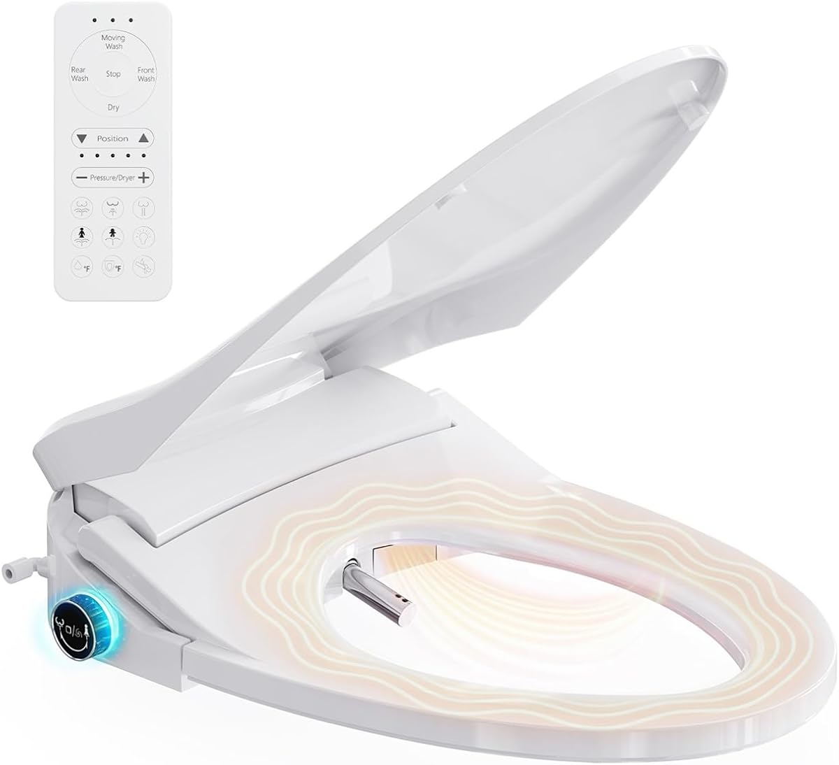 Electronic Bidet Toilet Seat Elongated,Smart Heated Toilet Seat Unlimited Instant Warm Water & Dryer,Adjustable Water Pressure,Self-Clean Nozzle,Night Light,Slow Close,For Men Women & Child