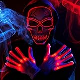Spooktacular Creations Halloween LED Skull Mask with Light Up Gloves, Red Scary Glow Up Skull and Glow in The Dark Skeleton Mask for Adult Halloween Cosplay Costumes Accessories, Party Dress Up