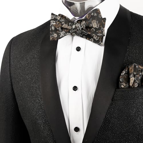 Image of Alizeal Mens 2pcs Floral Bow Tie Set | Self-tied Elegant Pocket Square Set for Wedding