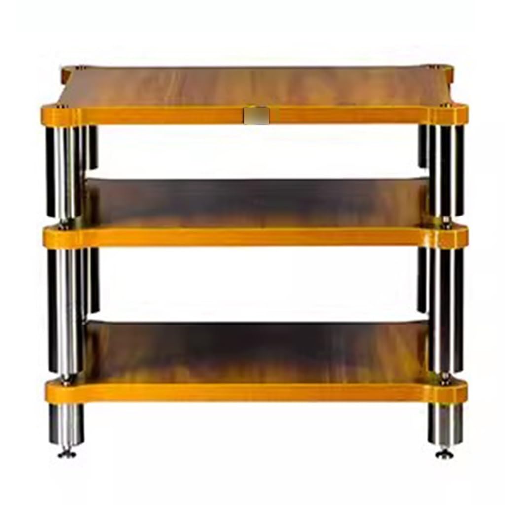 FENOKD Solid Wood 3 Tier AV Shelf Rack for Audio Components and Media Storage Speaker Amplifier Cabinet TV Stand Wood Color 60 x 70 x 48cm (Wood Color 60 * 70 * 48cm)