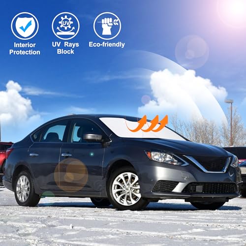 Image of Windshield Sun Shade Custom Fit for 2014 2015 2016 2017 2018 2019 Nissan Sentra Accessories Foldable Sunshade Sun Blocker Protect Car from Sun Rays & Heat Damage Keep Car Cooler