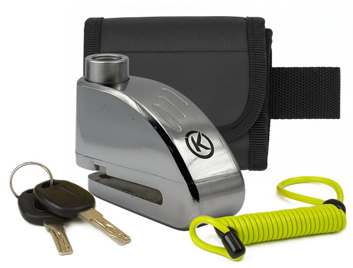 Candado Moto disco con alarma 110dB. Pinza freno disco 6mm Universal Impermeable. Antirrobo moto freno para Scooter, Bicicleta, Cable Recordatorio, Bolsa y 2 Llaves, Cepo Bloqueo Moto- Acabado PREMIUM