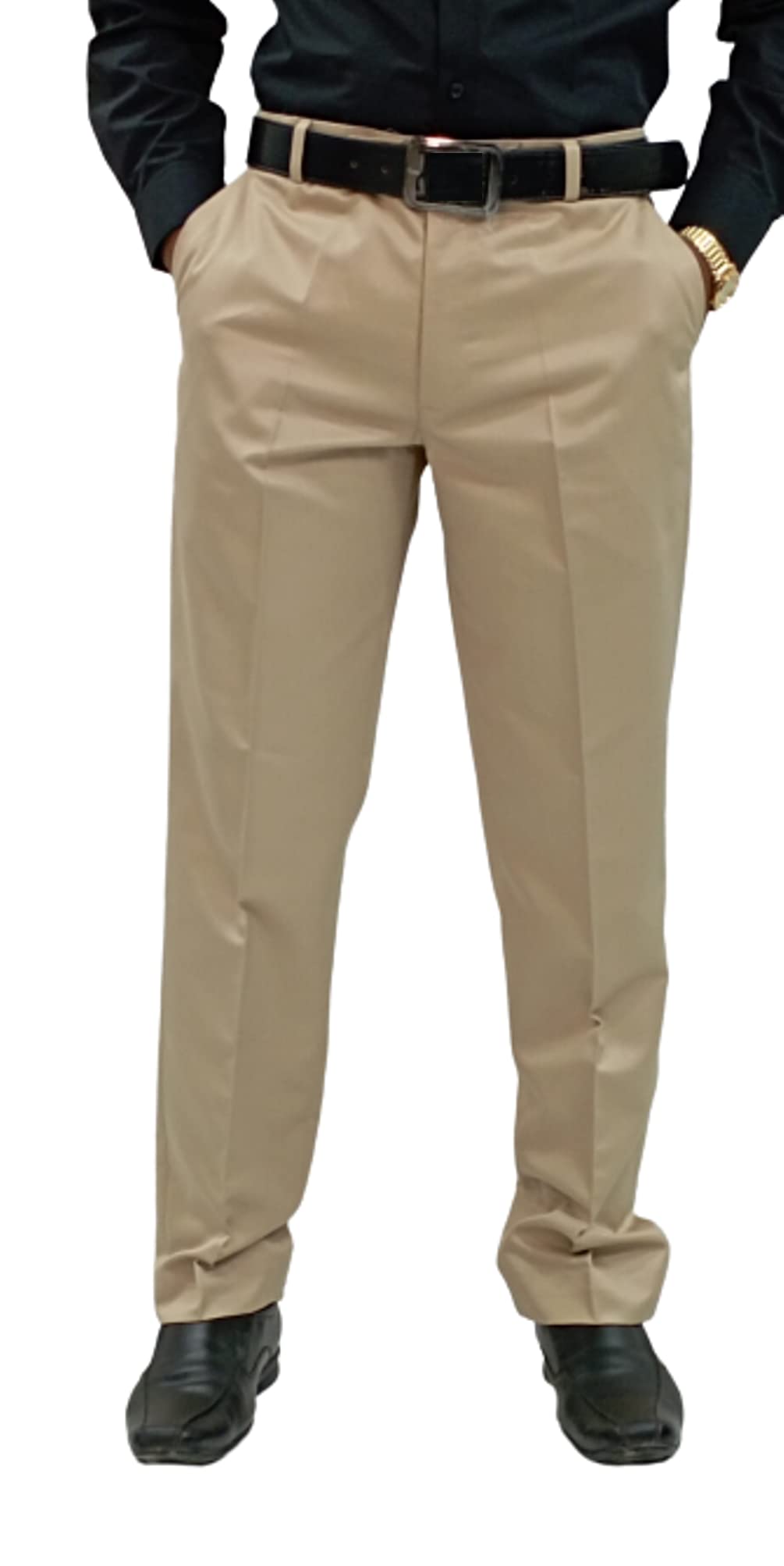 Men's Formal Regulat fit Flat Front Trousers - Polyester Blend Solid Executive Pants-image-40