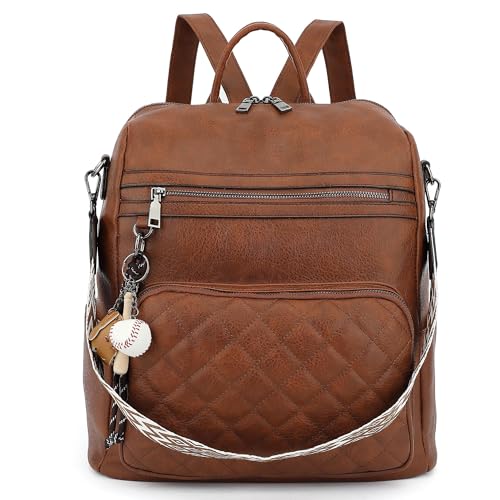 TANTOMI Backpack Purse for Women Large Leather Convertible Backpack Ladies Shoulder Bag Fashion Backpack Handbags for Travel and Work (Brown)