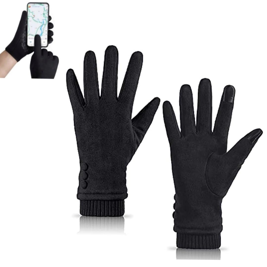 reffer Women's Cute design Plush Fur Cuff Winter Gloves Warm Windproof Cold Resistant Warm Velvet Inside Touchscreen Finger Gloves For women Girls-picture-30
