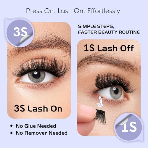 Image of Self Adhesive Eyelashes, D Curl Pre Glued Eyelash Clusters No-Glue Needed Volume Press on Lashes with Tweezers, 1s Remove, 10-16mm, 180pcs