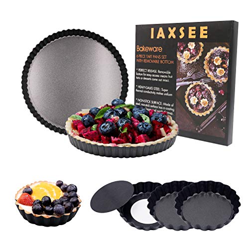 10 Inch,9.5 inch and 4 Inch 4 Pack Round Tart Pan with Removable Bottom Quiche Pan Non-Stick Baking Dish Pan Carbon Steel Pie Tart for Kitchen Cooking Baking (6 SET)