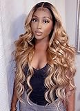 Giannay Honey Blonde Wigs Body Wave Lace Front Wig Ombre Blonde Brown Natural Long Curly Wavy Wigs...