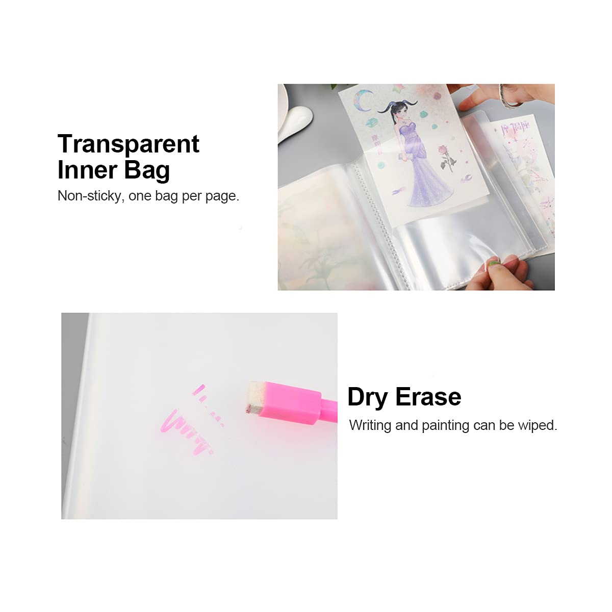 A6 Mini Storage Booklet, A6 Folder Storage Bag with 40 Pages (16.1 x 12.8 x 2.5cm) for Stickers Postcards - Image 4