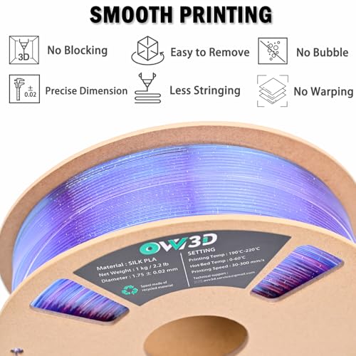 Image of OVV3D Clear PLA Filament 1.75mm, 3D Printer Filament Translucent PLA, 1kg Spool, Transparent Filament Blue Purple Gradient Color Change Low Warping & No-Bubbles, + /- 0.02 mm, Fit Most 3D Printers