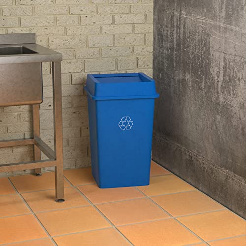 Image of 35 Gallon Blue Square Commercial Trash Can with Lid