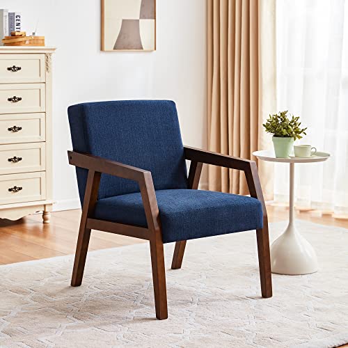 Huimo Side Chair,Modern Century Chair,Wooden Armchair,Tufted Accent Chair,Fabric Chairs For Living Room,Reading Chair, Upholstered Elegant Bedroom Chair (1, Blue) #TOP4