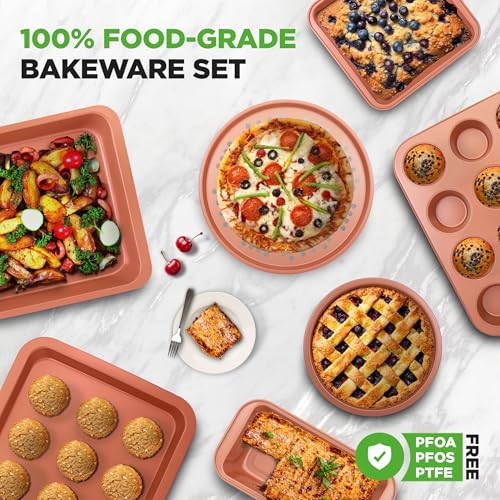 Image of NutriChef 10-Piece Oven Baking Pans Set - Deluxe Carbon Steel Bakeware Set with Non-stick Gray Coating Inside and Out, Dishwasher Safe & PFOA, PFOS, PTFE Free