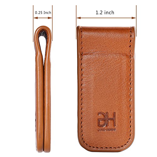 Image of GH GOLD HORSE Slim Magnetic Money Clip Genuine Leather Business Card Holder for Men (Brown)