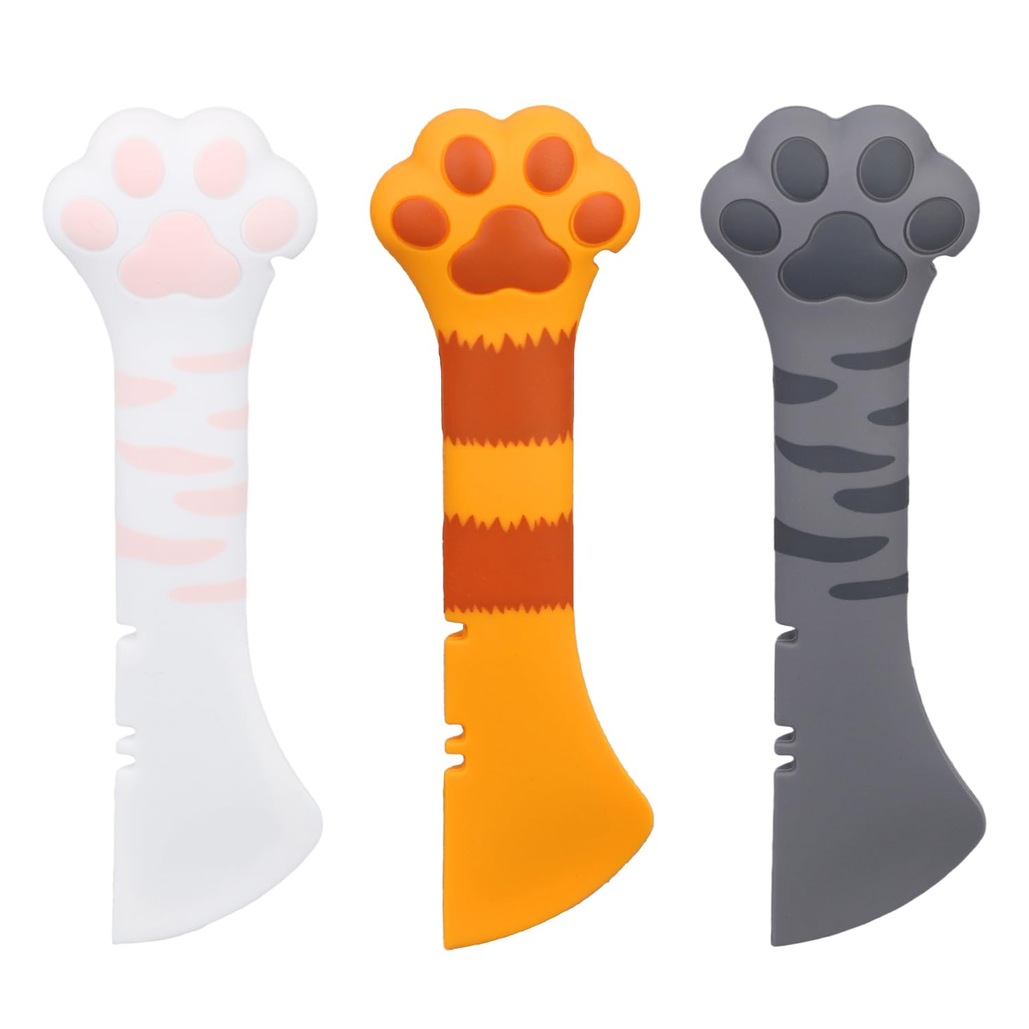 3pcs Dog Cat Food Spoons, Multifunctional Pet Spatula Scoop Mixing Spoons Paw Scoop for Damp Food Silicone Can Opener for Pet Supplies (White, Orange, Dark Gray)