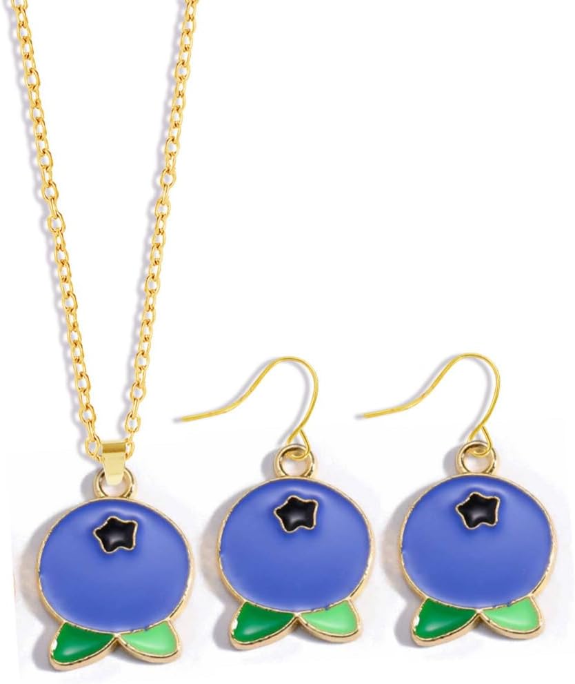 Yocoyee Fruit Jewelry Set for Women Red Apple Banana Strawberry Avocado Watermelon Necklace Earrings Set Fruit Enamel Jewelry
