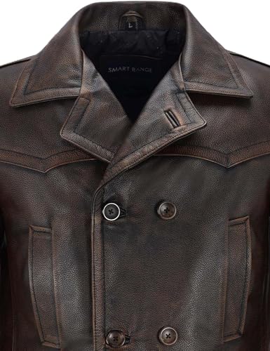 Image of Men's Kriegsmarine German Ww2 Dr Who Reefer Hide Leather Jacket Coat Mens Leather Car Coat