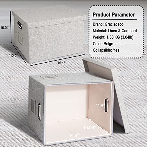 Graciadeco File Organizer Box, Decorative Storage Filling Box With Lid For Letter Legal Size Hanging Folders Collapsible Linen File Folder Box Office Document Storage Filing Bin, Beige 2 Pack #TOP1